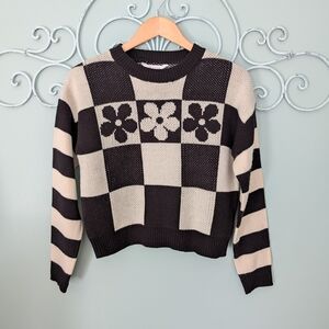 Black and White Checkered/ Floral Sweater